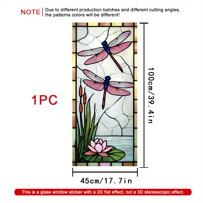 TEMU 1 Roll 2d Dragonflies And Water Lilies Window Film 45×100cm, Frosted Pvc Material, Electrostatic Adsorption Decorative Window Film, Glass Window