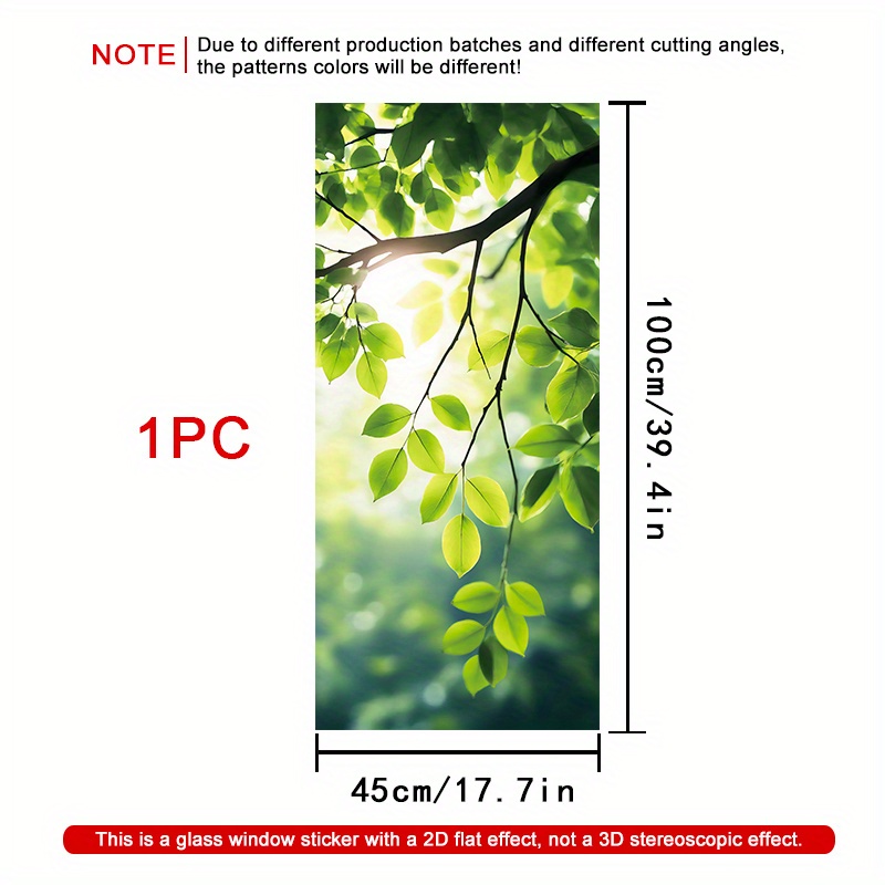 TEMU 1 Roll 2d Green Leaves Window Film, 45×100cm, Frosted Pvc Material, Electrostatic Adhesive Decorative Window Film, Glass Sticker For Home,