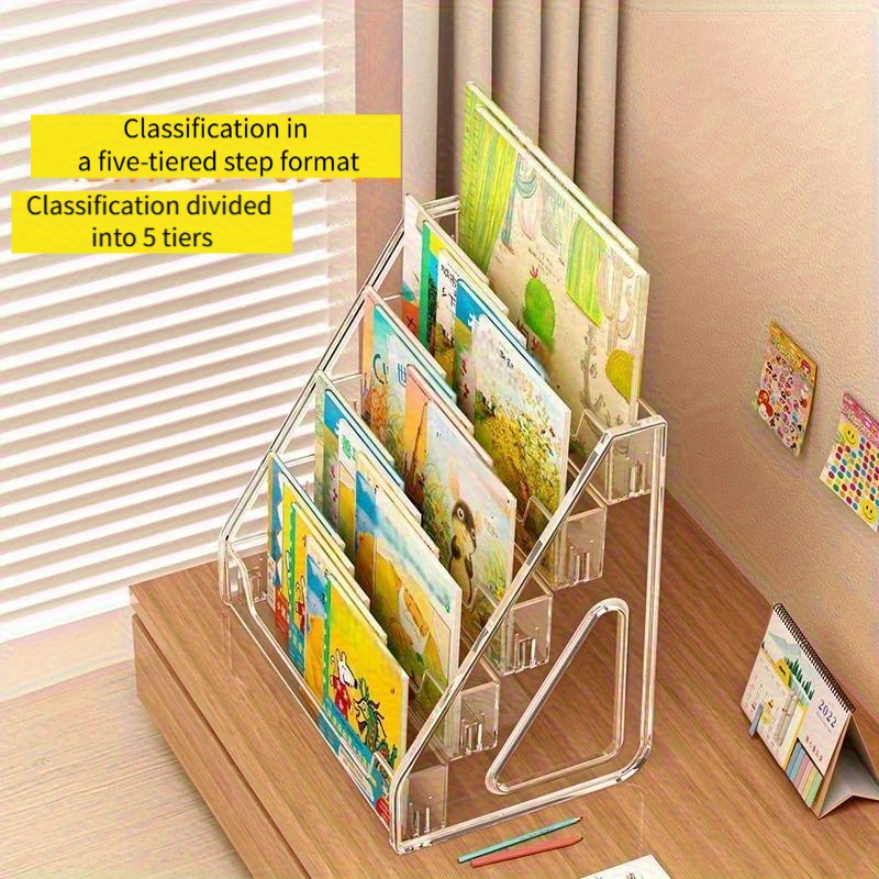 3 tier 5 tier bookshelf desktop storage   magazine stepped acrylic display rack bedside reading book stand details 3