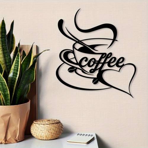 . vintage eisen kaffeetasse metall wandkunst mit herzförmigem dampf & kursivschrift - wetterbeständige dekoration für innen-/außenbereich, designer-wanddekor für executive küchen, weihnachtsgeschenk für kaffee- , kaffeedekor, herz-dampf-design