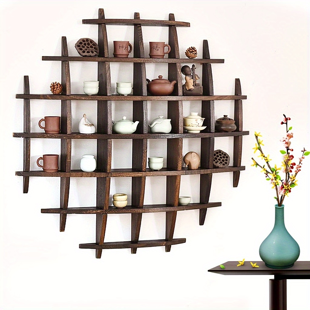 1pc retro book wooden wall rack japanese entrance tea set rack solid wood shaped antique shelf wall mounted wall mounted shelf living room sofa background display rack modern minimalist art decoration chinese leisure storage cabinet
