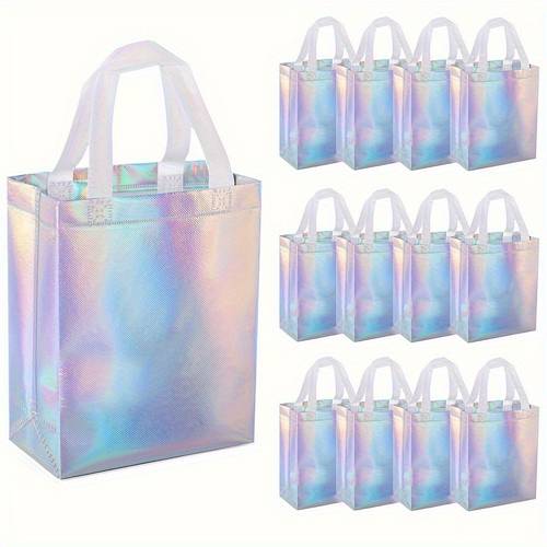 gift for her him reusable iridescent gift bag with sturdy handle medium rainbow reflective shiny handbag suitable for birthdays weddings christmas and parties durable non woven high gift solution