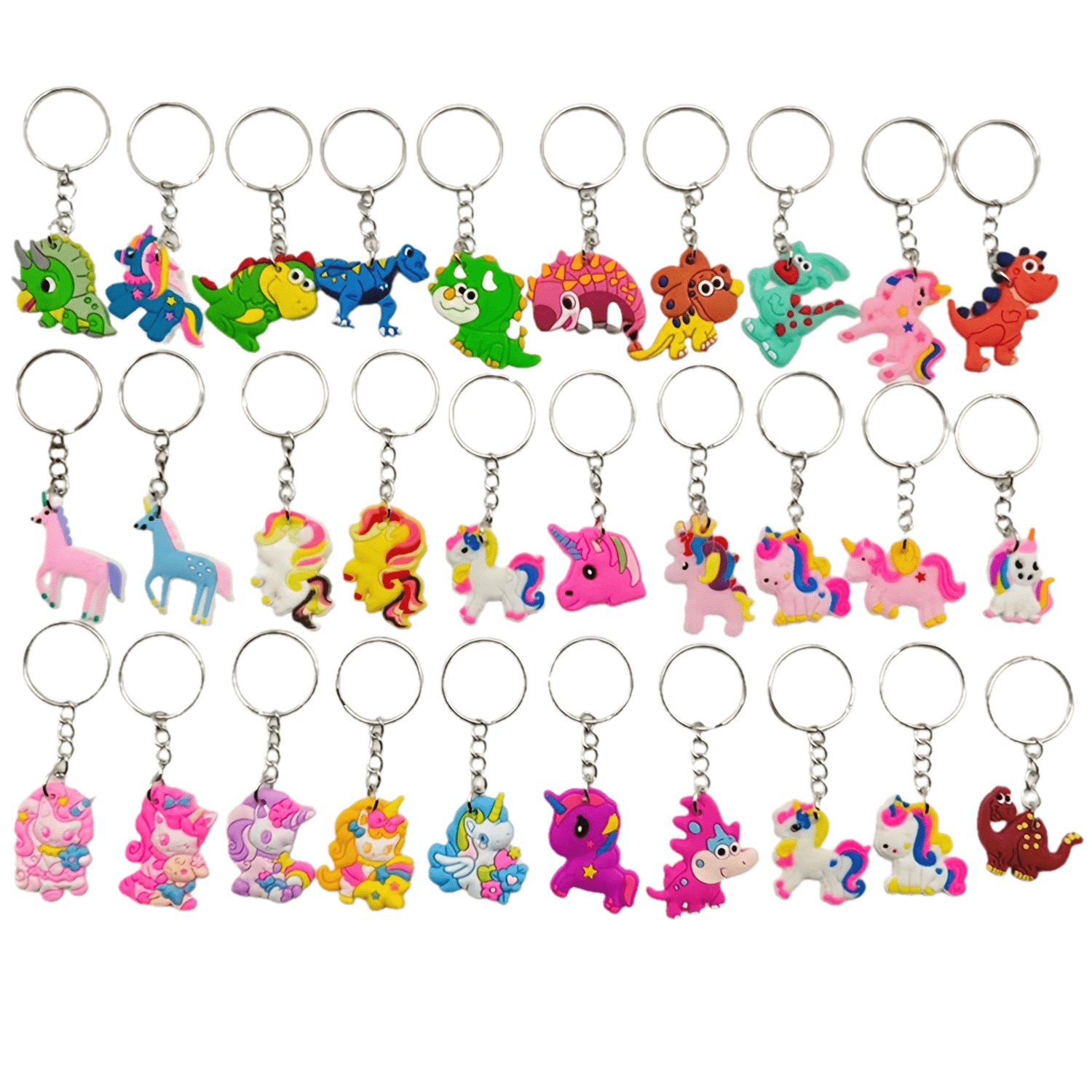 Image of 2d Flat - 30pcs 2d Flat Cartoon Animal Keychain Unicorn Pony Dinosaur Keyring Prizes Ladies Fashion Cute Bag Additions Ideal Holiday Party Favors