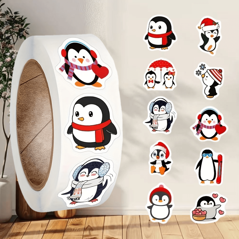 Image of Penguin Christmas Roll Stickers Envelope Sealing Stickers 500pcs Suitable For Office Decoration, Office Labels, Envelope Sealing, Party Decorations, Office Supplies