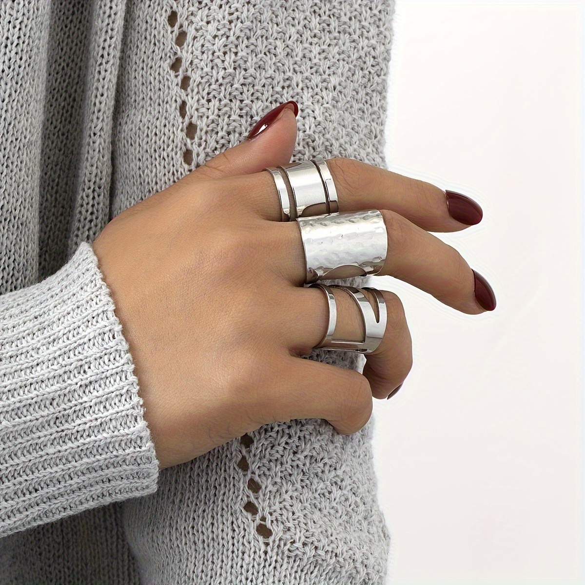 E-shop 3er-Set geometrische offene Ringe für Teenager; minimalistische Metallschmuck für den täglichen Einsatz; stylische Ringe für jeden Anlass, ohne