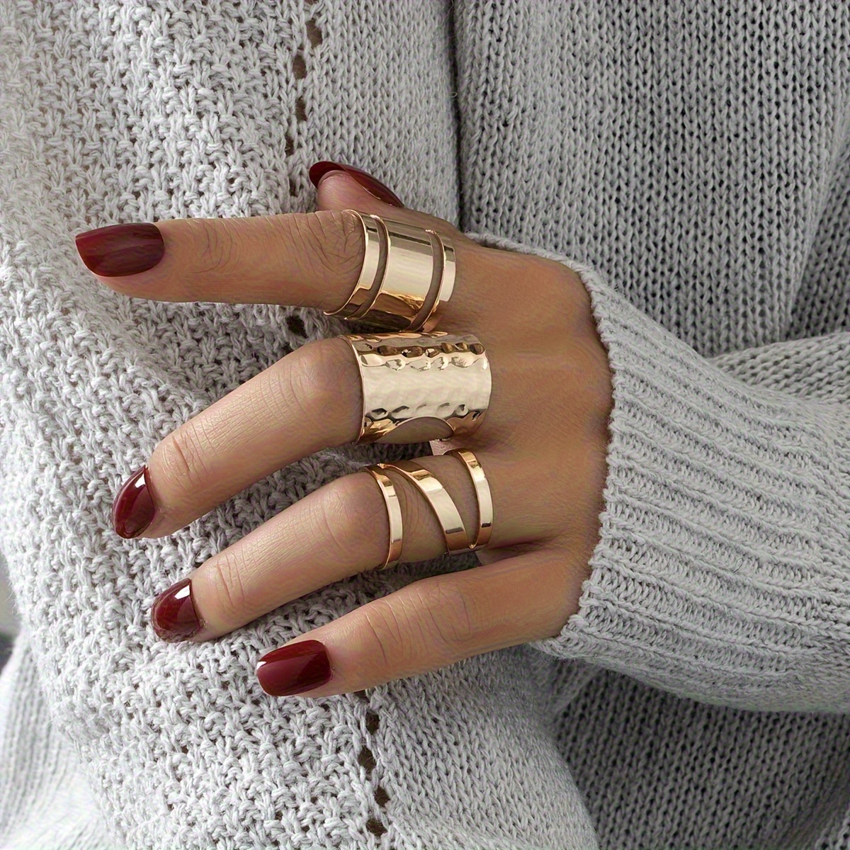Image of 3pcs Geometric Set For Teenager; Metal Minimalist Jewelry For Daily Stacking; Stylish Rings For Any Occasion, Without Battery, For Teenager