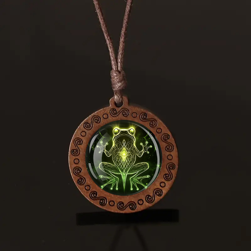 Image of -the-dark Frog Spirit Wooden Pendant Necklace With Adjustable Rope - Bohemian Style, Or Gifting, Frog Necklace