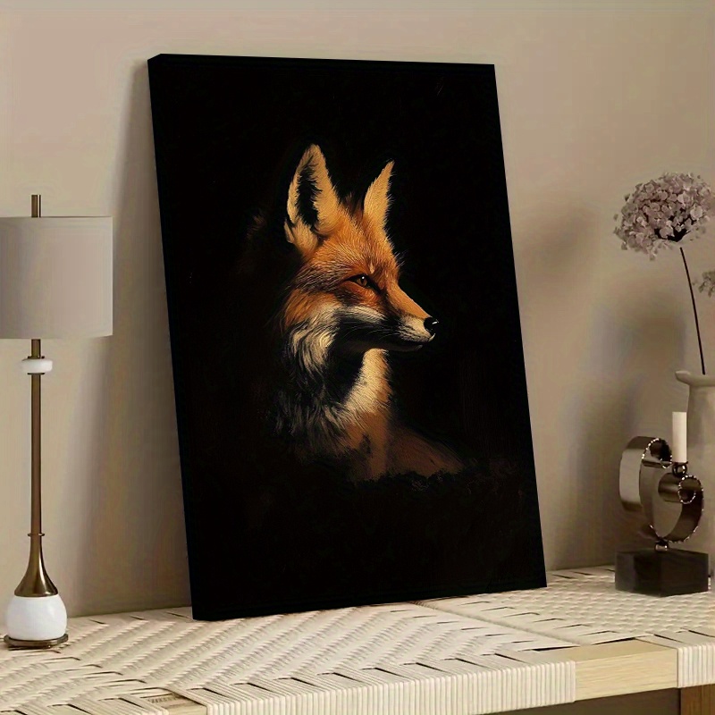 Image of 2d Flat, 1pc 2d Flat Framed Poster Fox In Oil Painting Printed Canvas Wall Art Set Thickened Artwork Gift For Bedroom Office Living Room Home And Dorm Decor, 2d Flat