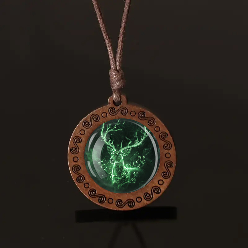 Image of Vintage Bohemian Mystical Deer & Celtic Knot Wooden Pendant Necklace - Adjustable Cord, Natural Wood Unisex Jewelry For Casual Attire, Unique Gift For Holidays & Special Occasions