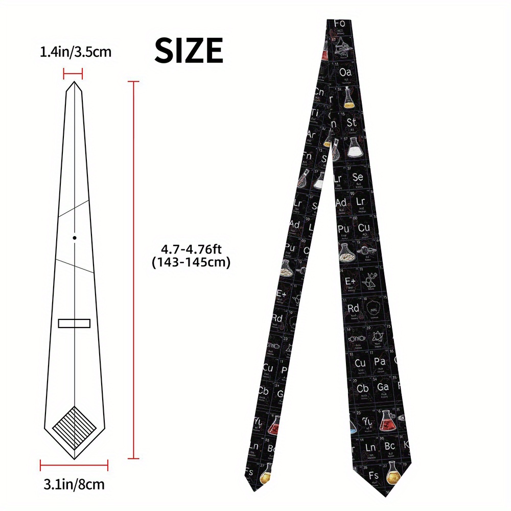 TEMU 1pc Periodic Table Tie - Unisex Polyester Necktie With Colorful Chemical Symbols, Ideal For Golf Receptions & Casual , Machine Washable, Casual