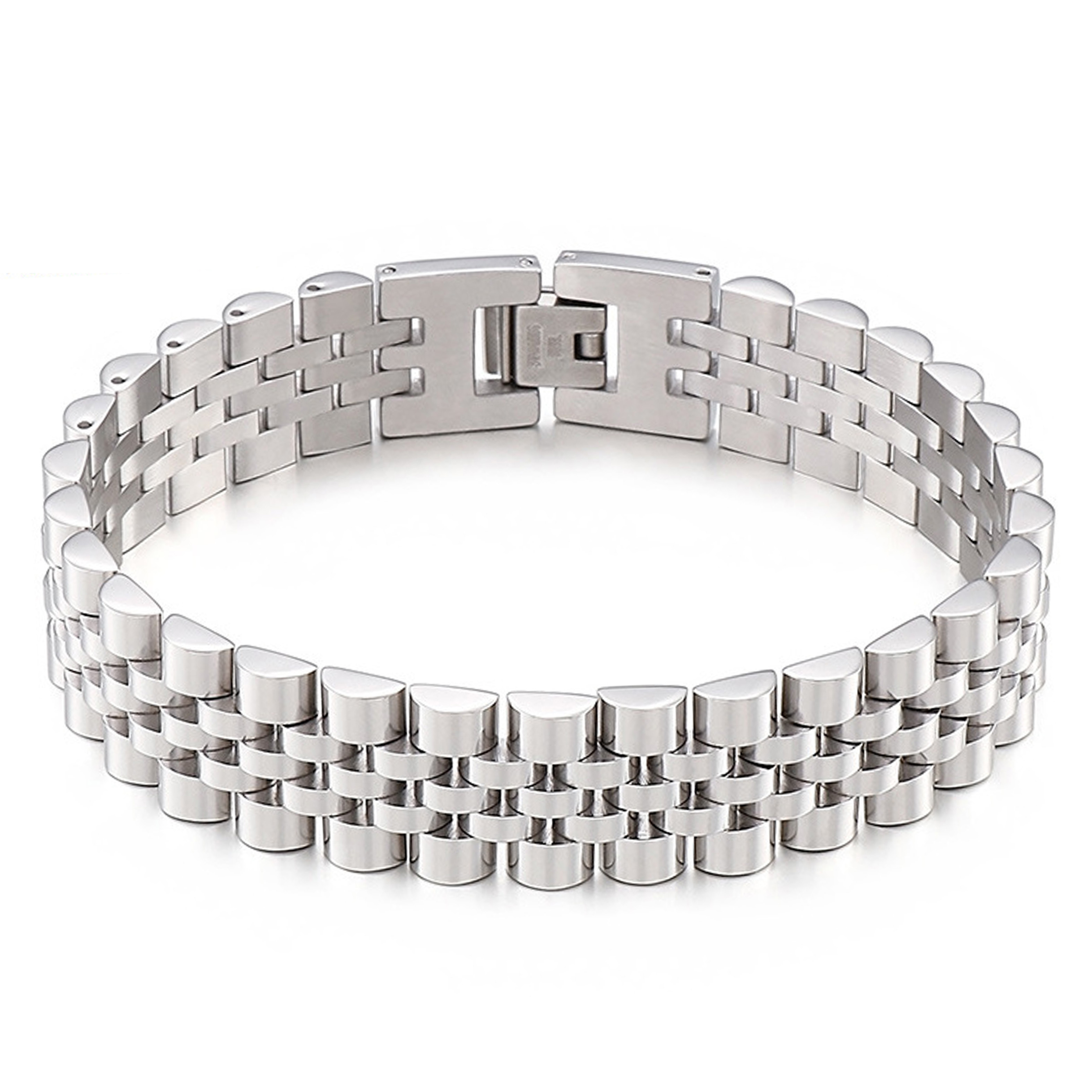 TEMU Men's 304 304 304 Stainless Steel Bracelet - Modern Easy Interlocking Design, Durable Waterproof Non-plated Metal Texture, Suitable For Casual