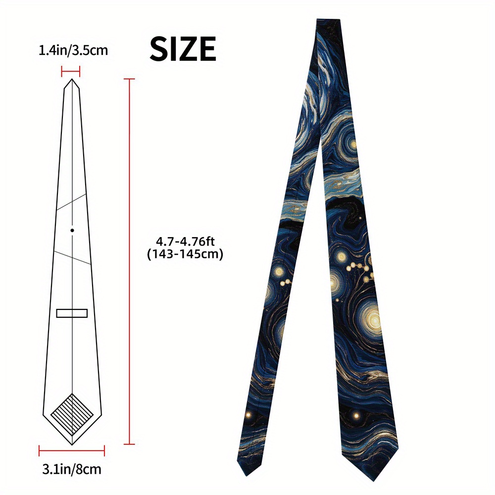 TEMU 1pc, Cravate unique pour homme avec motif Nuit Étoilée, cravate imprimée lavable et légère, pour les événements d' ou cadeau attentionné