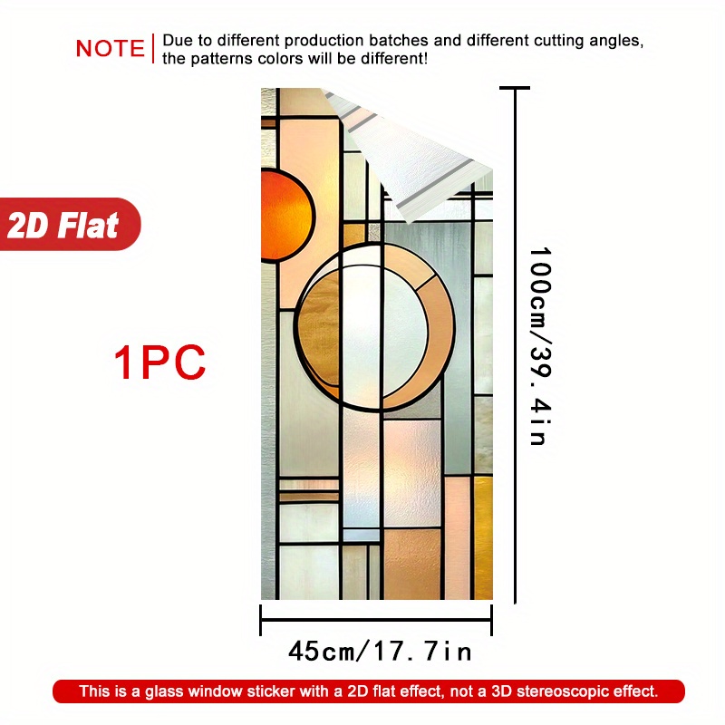 TEMU 2d Flat - 2d Flat - 1pc Geometric Shapes In Warm Tones 2d Window Film. Pvc Static Cling , 45x100 Cm. Homeart Decoration, Removable And Reusable,