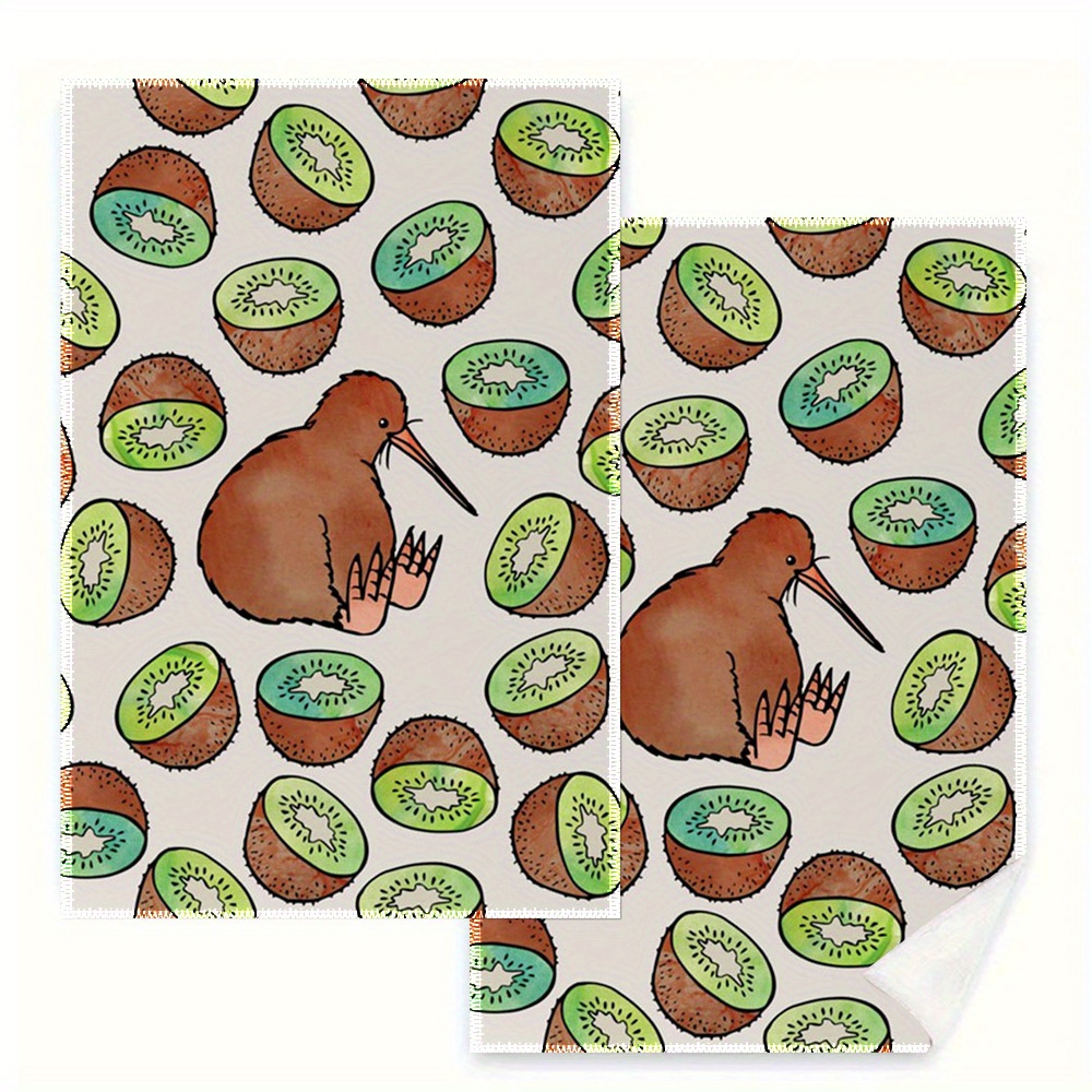 TEMU 2pcs Kiwi-themed Kitchen Towels, 16x24 Inch, Contemporary Polyester Fabric, Machine Washable, Decorative Seasonal Cloths With Kiwi And Kiwi ,