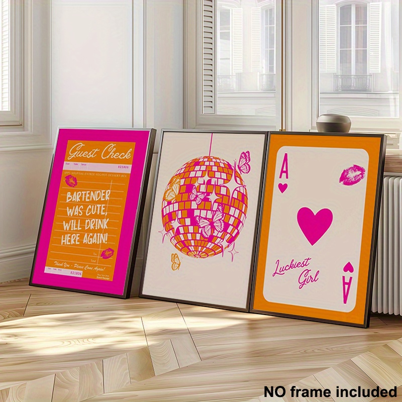 TEMU 2D Plat, 2D Plat, 2D Fiat, 3 pièces, Art sur toile non encadré, Peinture décorative, Art mural rose-orange, 3 ensembles d' de galerie,