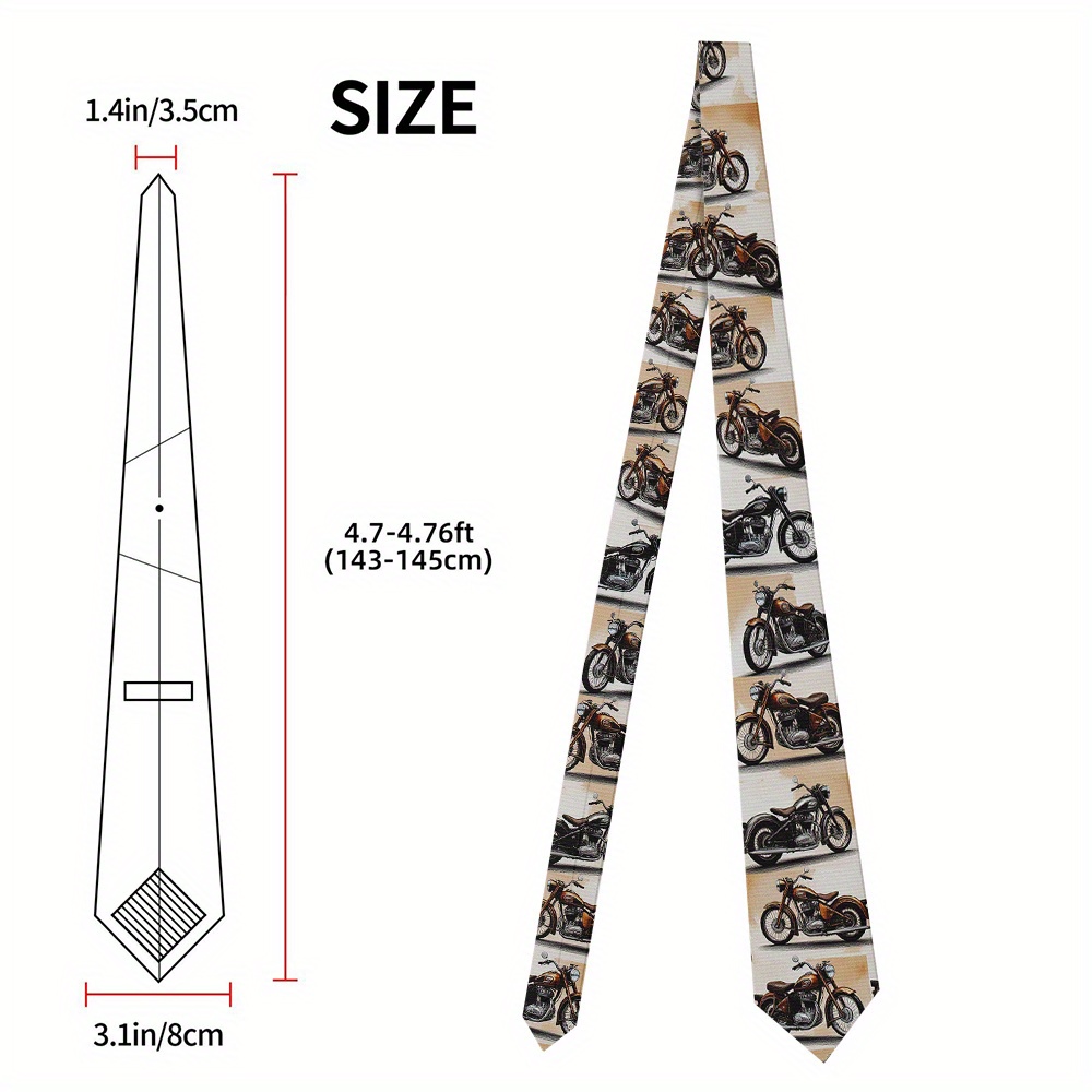 TEMU 1pc Men's Motorcycle Tie - Sophisticated Motorcycle Engine Pattern In Grey-brown, Soft Polyester Formal/semi-formal Necktie For Business,