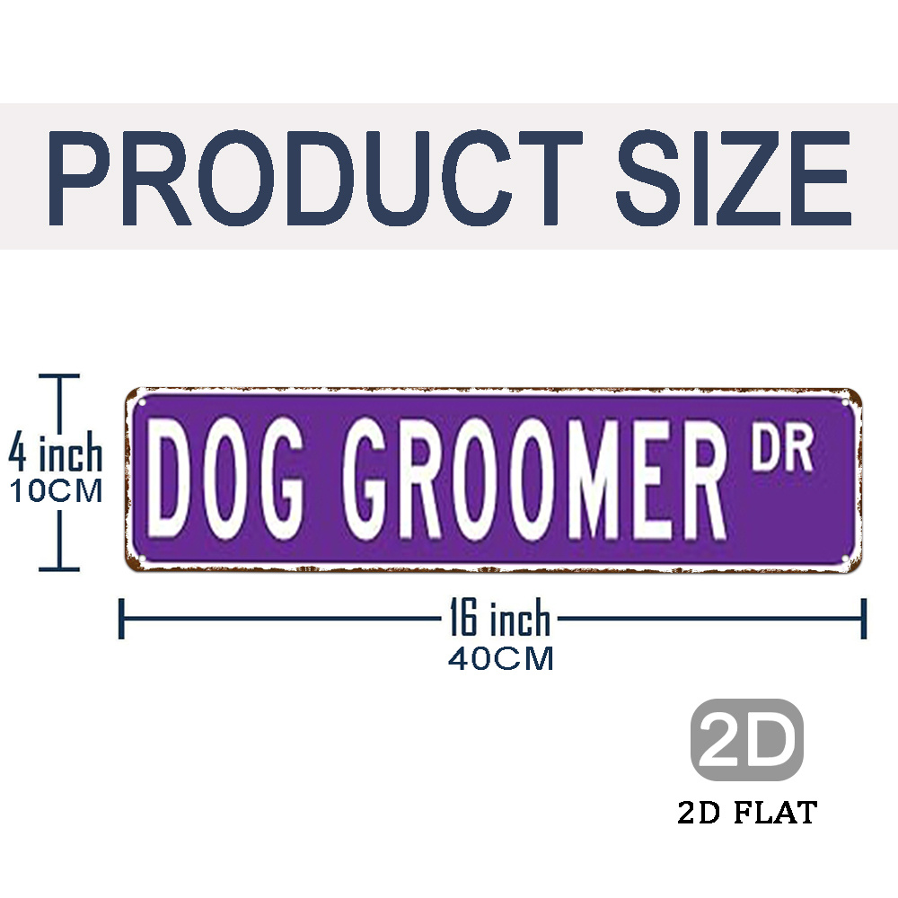 TEMU 2d Flat - A Vintage- For A Dog Grooming Shop, Featuring Purple And White Lettering. This Heavy-duty Iron Metal Poster Is Perfect For Decorating