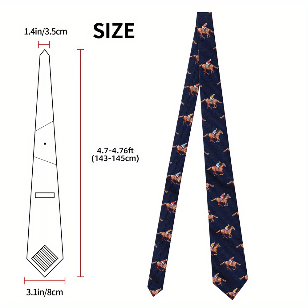 TEMU 1pc, Sophisticated Men's Tie Featuring Horse Racing Print, 8cm Polyester Material, Easy To Wash And , Great For Daily Wear, Holiday Occasions,