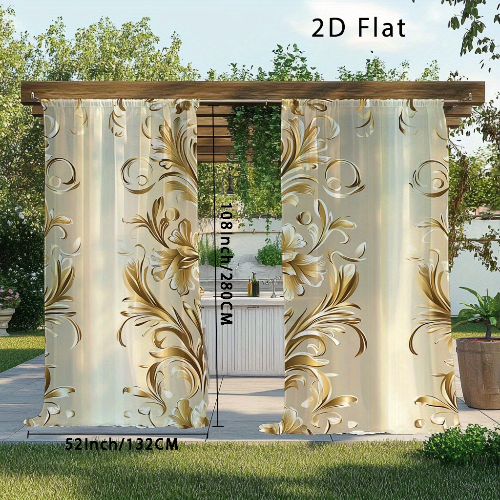 TEMU 2d Flat - 2d Flat - Set Of 2, Flat Leaf Design Curtains, Extra Long Sheer Drapes, Long Curtains, Suitable For Door Windows, Contemporary Drapes
