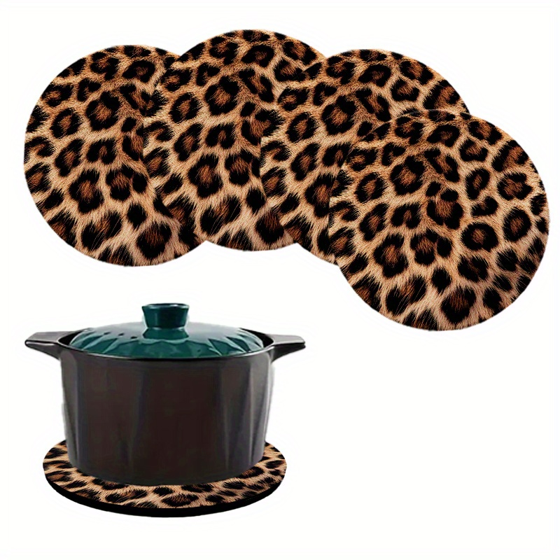 TEMU 4-delige Leopard Print Rubber Coaster Set - Hittebestendige Keukentafelmatjes voor Stovetops, Ovens & Koffieapparaten - Stijlvolle Zwarte &