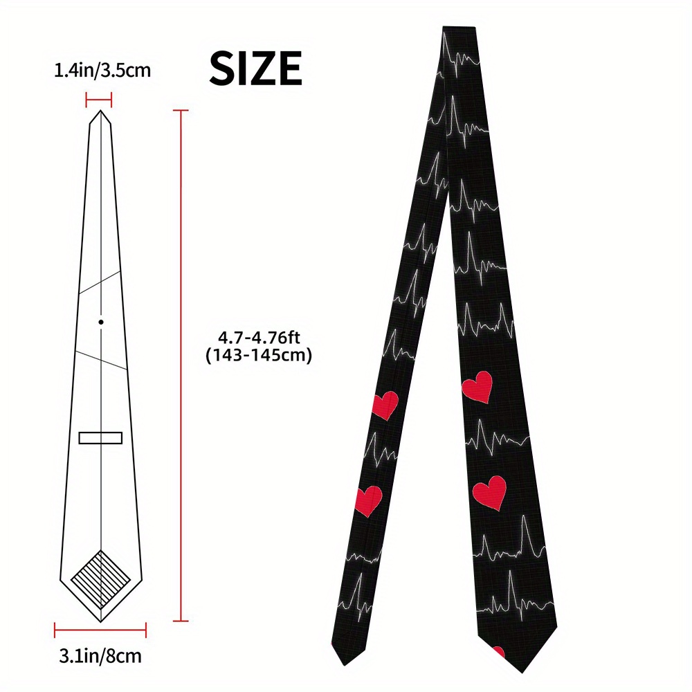 TEMU 1pc, une cravate amusante et tendance pour hommes avec un motif de cardiaque ECG, 8 cm de large, parfaite pour les célébrations de des pères ou