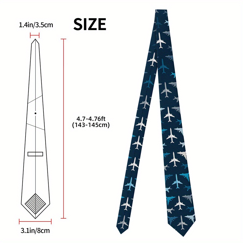 TEMU 1pc Men's Polyester Tie With Airplane Grey Print - Soft Lightweight 2400-density Fabric, Machine Washable, Versatile For Casual & Formal Wear -