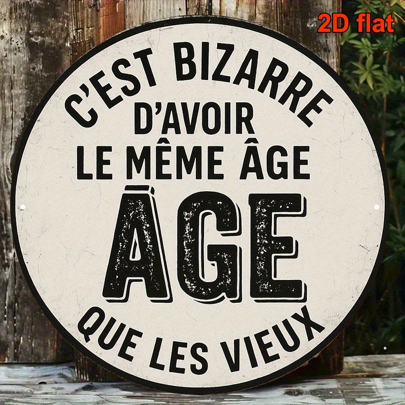 TEMU Plaque plate 2D ronde en aluminium de 20,32 x 20,32 cm avec un slogan humoristique français vintage - Décoration murale rustique pour bars,