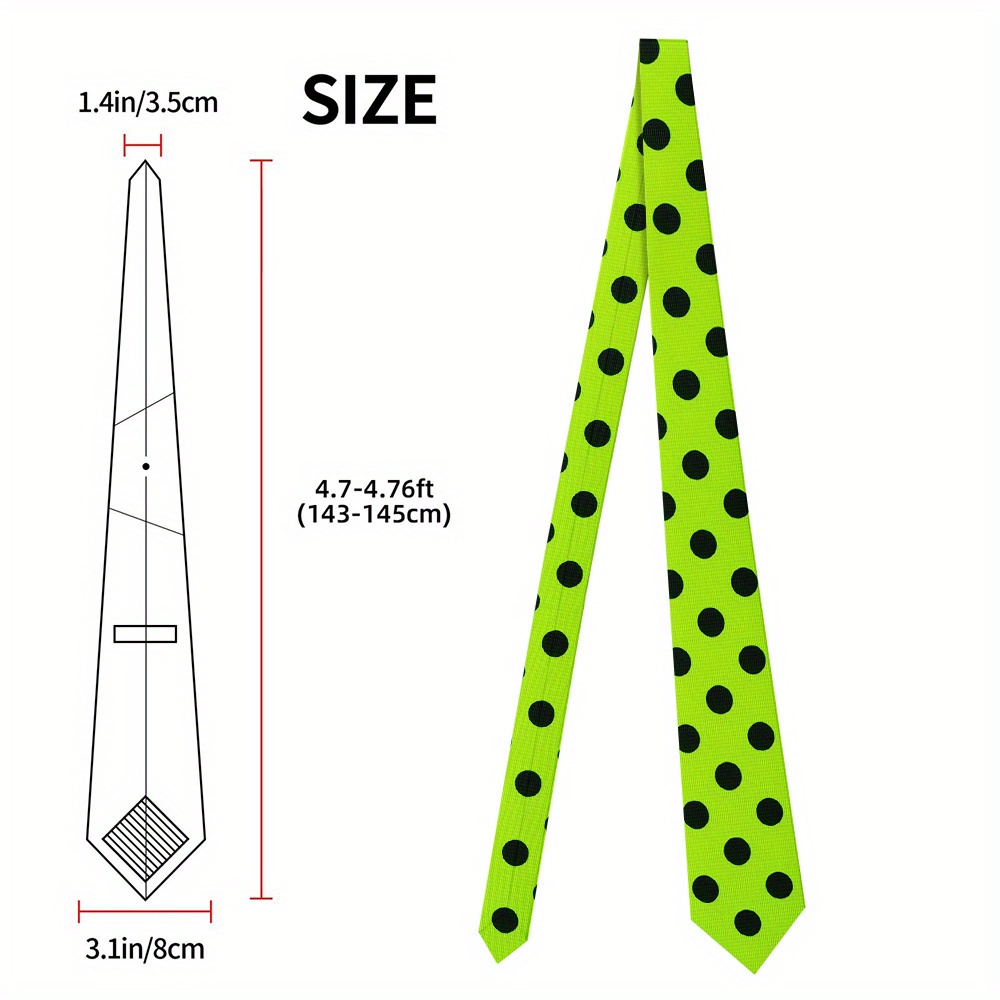 TEMU 1pc Men's Lime Green & Black Polka Dots Tie - 2400, Machine Washable Unisex Design For City Strolls, Charity , Halloween, Christmas & - Modern ,