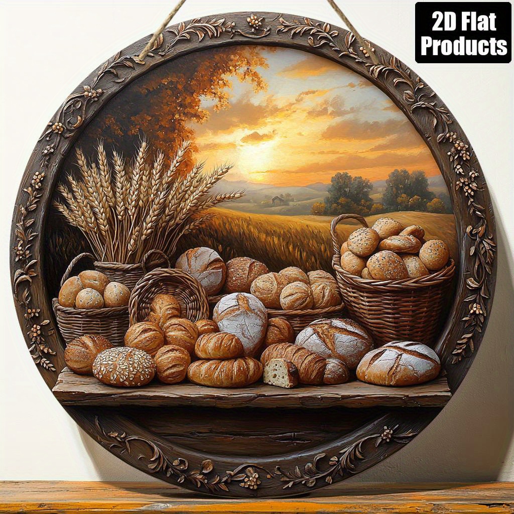 TEMU 2d Flat, 1pc, Round Wooden Sign, And Wheat Theme, Suitable For Bar Kitchen Living Room Office Decoration, Holiday Gift