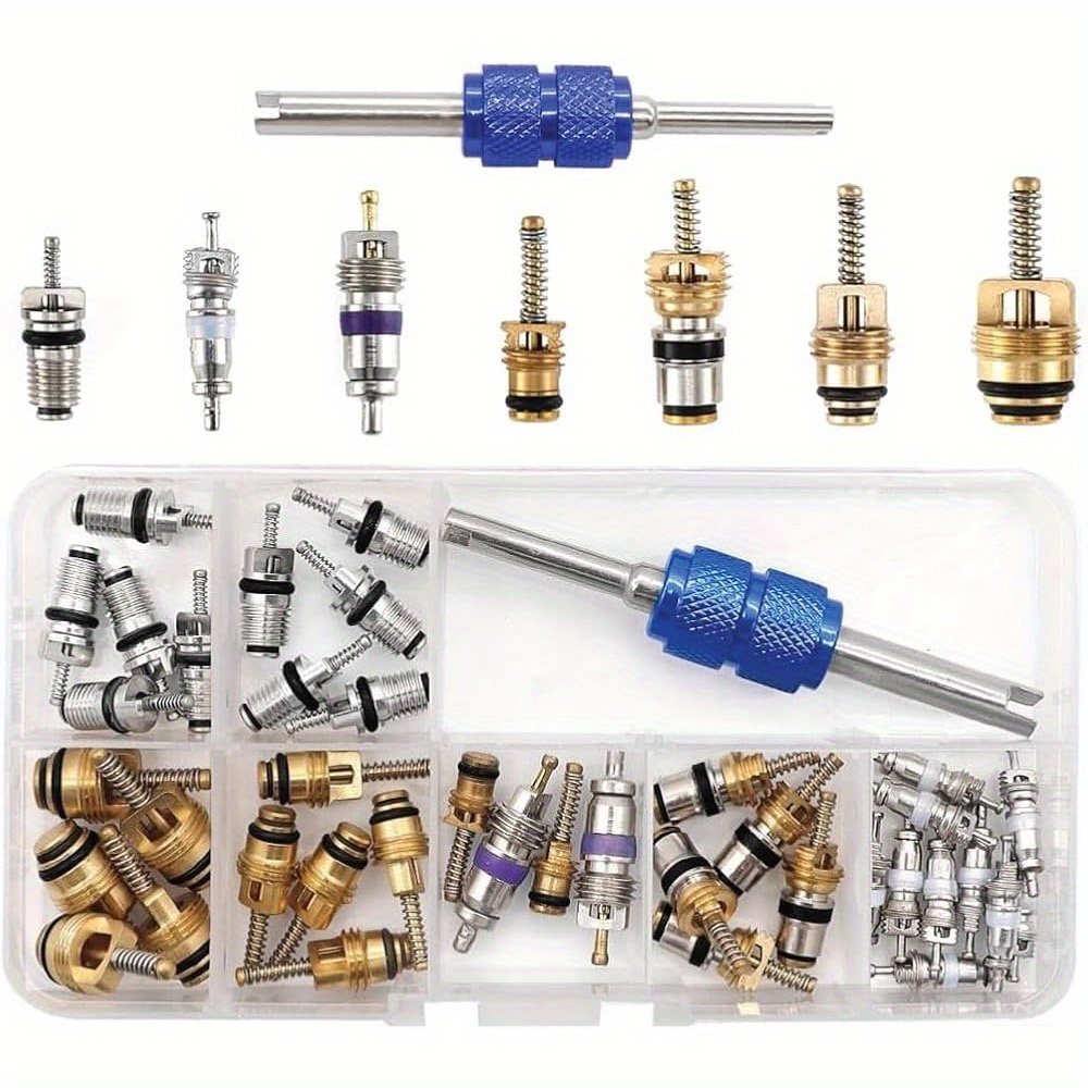 TEMU 39 1pc Car Air Conditioning Valve Core Kit, R12 R134a Automotive Ac Refrigerant Charging Valve Core With Dual-ended Removal Tool Combo Set