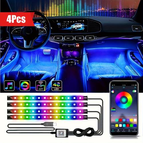 4pcs led light kit 48 led neon under dash footwell lights usb powered control music sync for cars and parties