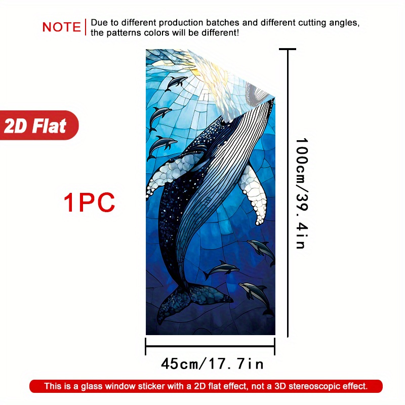 TEMU 1 Roll Of Whale Swimming With 2d Frosted Pvc Window Film, 45×100cm, Electrostatic Adhesive Decorative Sticker, Glue-free For Balcony, Office,