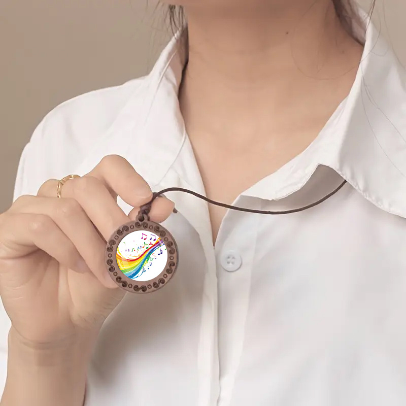 Rainbow Note Wooden Pendant Necklace, Unisex Gift