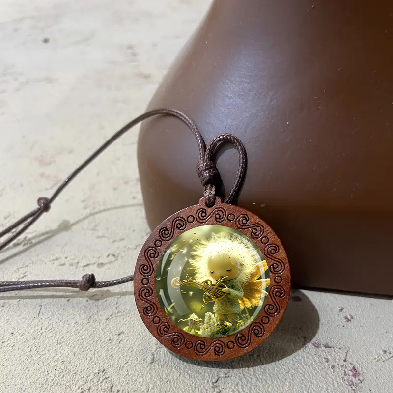 Vintage Dandelion Elf Pendant Necklace, Whimsical Gift
