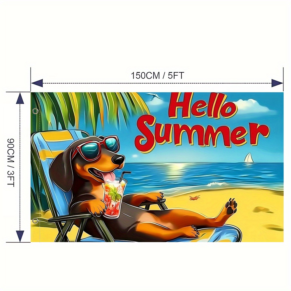 TEMU 2d Flat - 2d Flat - 1pc 2d Flat Printed Flag Featuring A Summer Dachshund Design, Requires No Electricity, Ideal For Celebrations, Dorm Rooms,