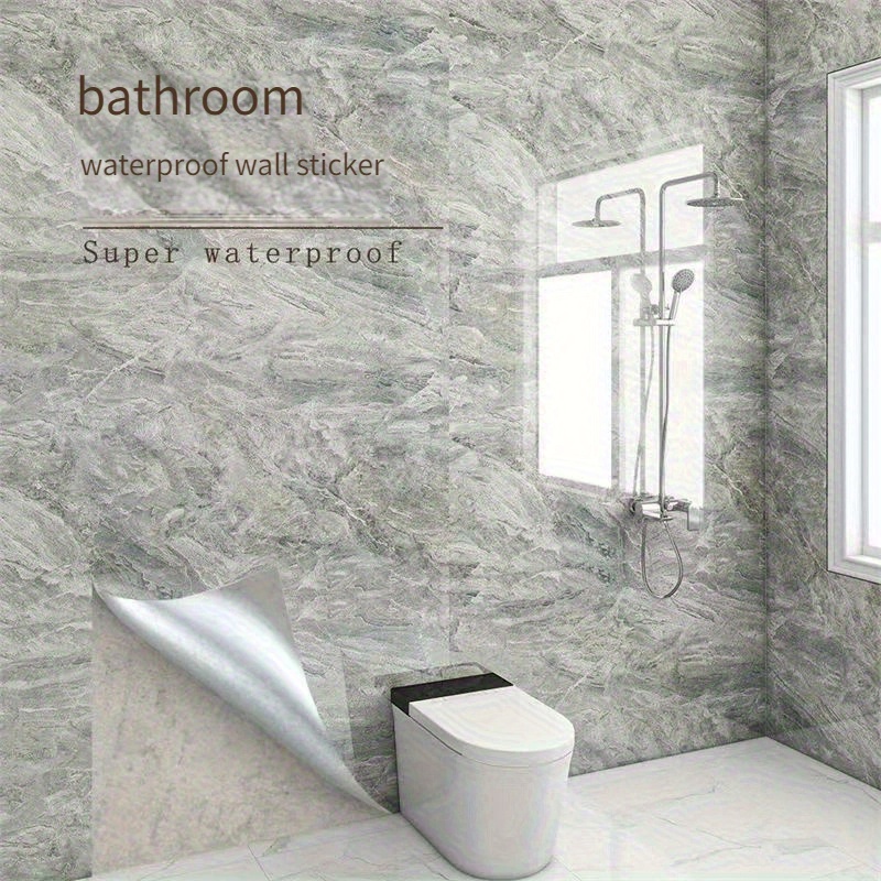 waterproof wall sticker for bathroom self   thickened marble pattern moisture resistant   ideal for toilet and shower area bathroom wallpaper shower area enhancement modern bathroom decor     0
