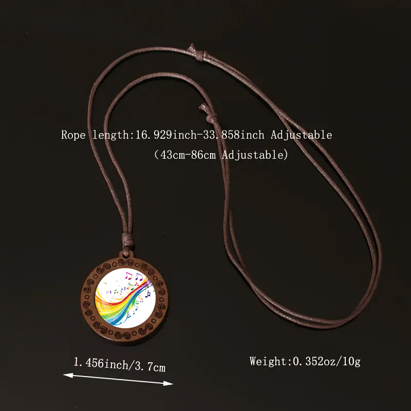 Rainbow Note Wooden Pendant Necklace, Unisex Gift
