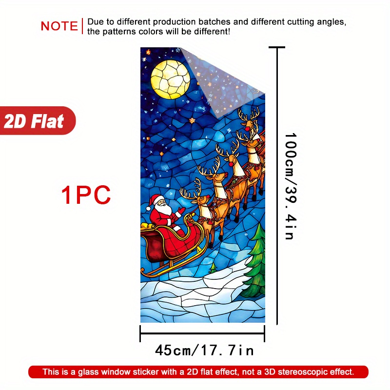 TEMU Film Fenêtre 2D Plat - 2D Plat - Un Rouleau de Film Fenêtre avec une Scène de Noël avec des , Fabriqué en PVC 2D, Mesurant 45×100CM. Ce Film