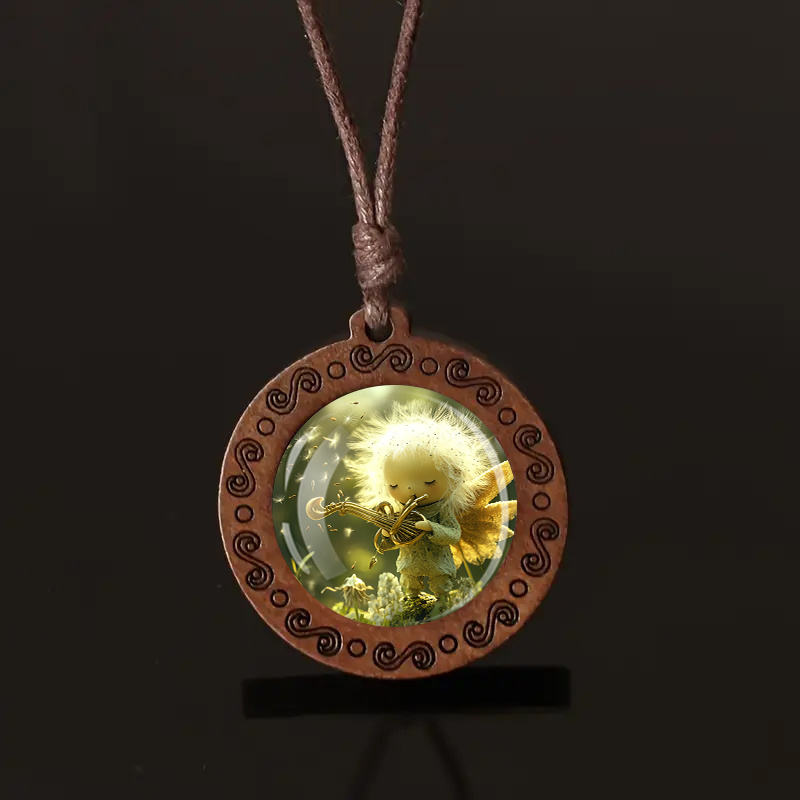 Vintage Dandelion Elf Pendant Necklace, Whimsical Gift