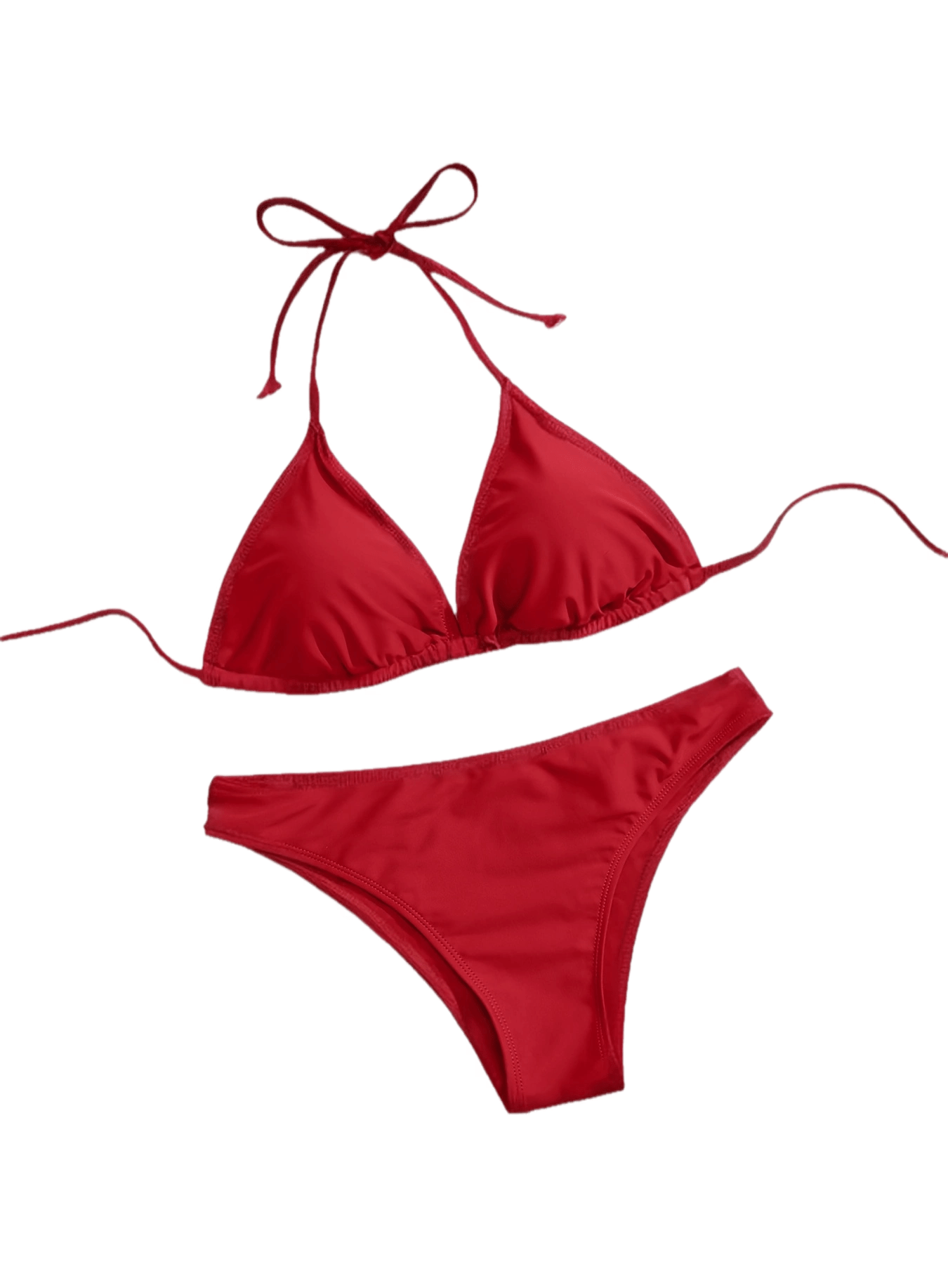 Classic Red Bikini Set with Lace-Up Detail - High Stretch Fabric, Solid Color Swimwear for Women, Sexy & Stylish Beach or Poolside Attire