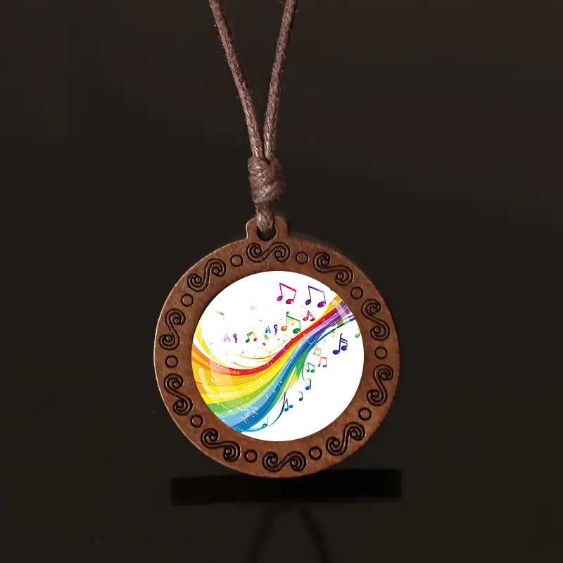 Rainbow Note Wooden Pendant Necklace, Unisex Gift