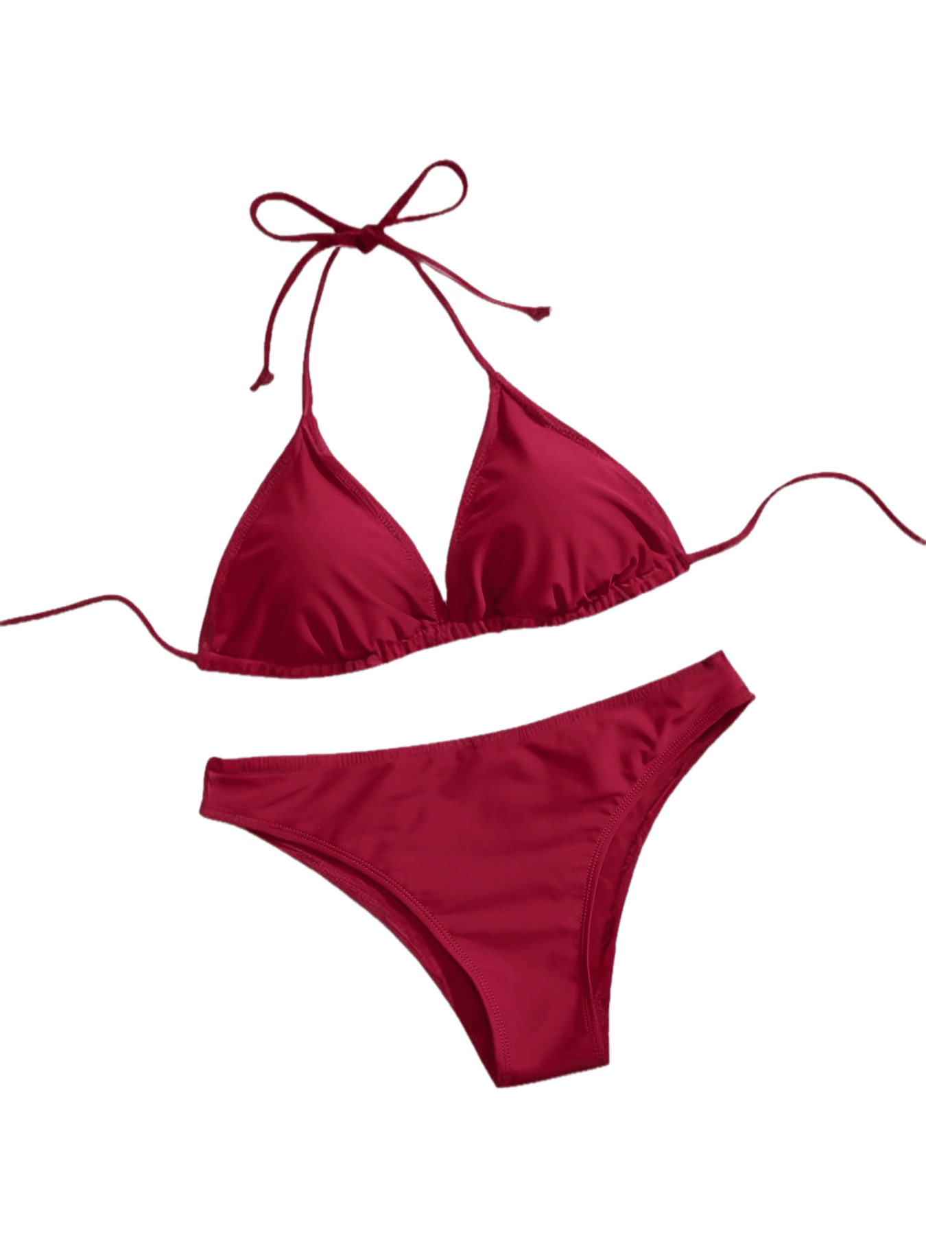 Classic Red Bikini Set with Lace-Up Detail - High Stretch Fabric, Solid Color Swimwear for Women, Sexy & Stylish Beach or Poolside Attire