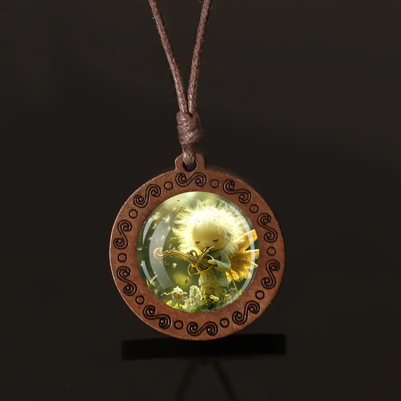 Vintage Dandelion Elf Pendant Necklace, Whimsical Gift