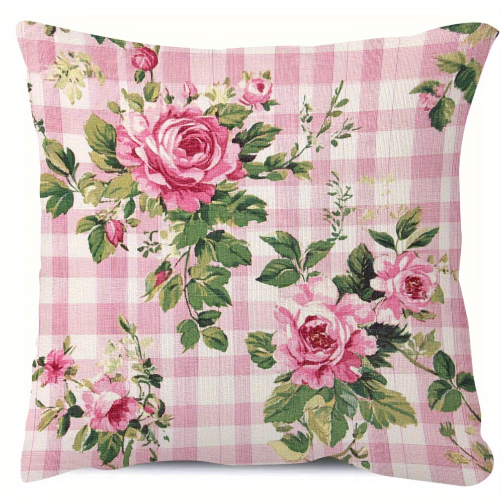 TEMU This Is A Decorative Pillowcase Featuring A Double-sided Design With A Pink Floral Pattern, A Romantic Retro Touch To Your Sofa, Living Room,