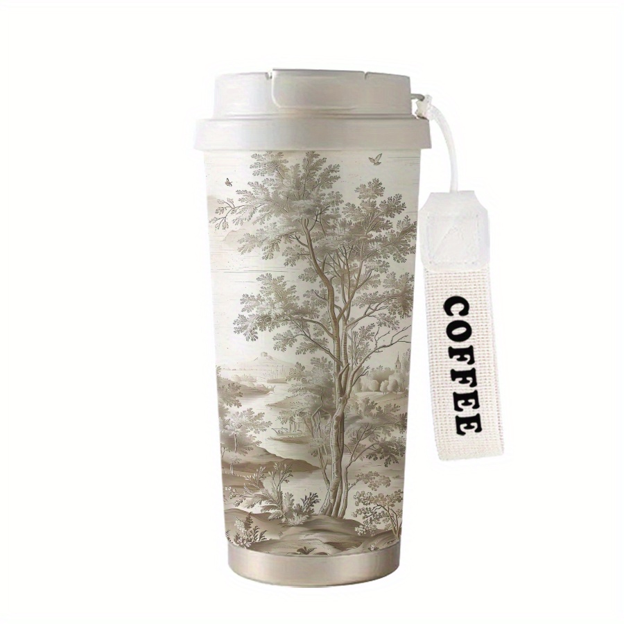 Image of A 530ml Insulated Cup With Landscape Design, Stylish And Practical, Suitable For Hot And Cold Beverages. This Portable Stainless Steel Cup Is Perfect For Home, Office, Or Fitness Enthusiasts