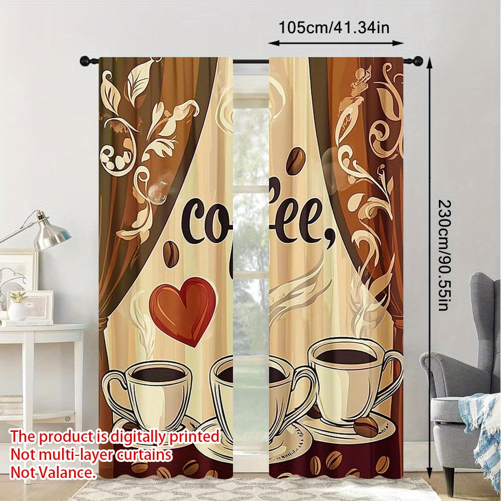 2 piezas cortinas tema café poliéster semi transparente - Temu Colombia, image size:1000x1000