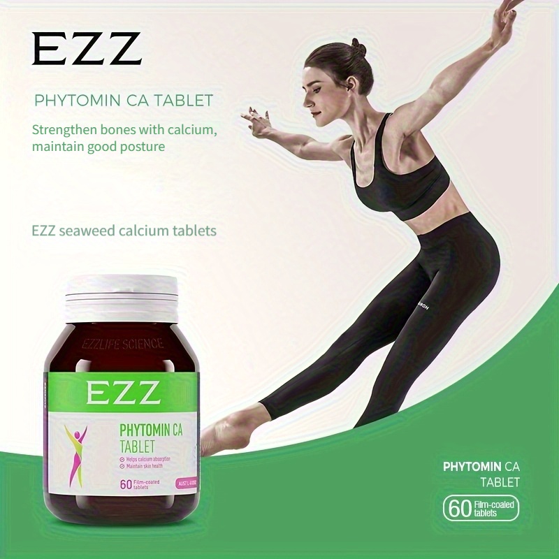 60 Tablets EZZ Phytomin CA Calcium Supplement with Vitamin D3, K2 & Magnesium - 98% Absorption, 72 Trace Minerals, Ocean-Sourced for Bone Health & Joint Support, Vegetarian Formula, Patriotic Packaging, Collagen Included