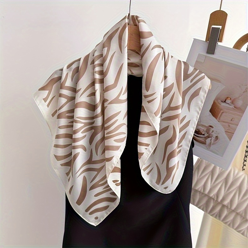 Pañuelo cuadrado para mujer de 27.56 pulgadas - Turbante geométrico suave café/negro | Ligero, cálido y a prueba de viento | Adiciones de moda estilo japonés y coreano, diseño elegante, adecuado para vestir casual y formal