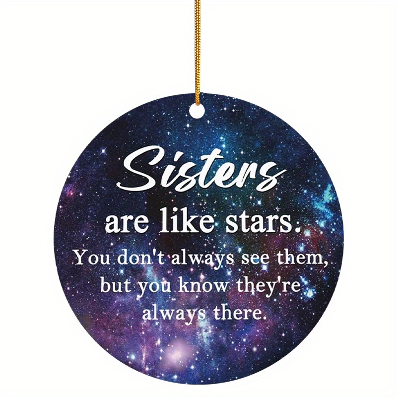 TEMU 2d Flat - 1pc, 2d Sisters Blue Starry Sky Background Round Acrylic Pendant With , Party Holiday Ornament, Tree Decoration, Yard Decor, Garden