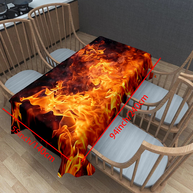 TEMU 1pc Vibrant Flames Tablecloth - Rectangular Polyester Table Cover With Dramatic Fire Design, Perfect For Home, Office, Kitchen, Or Picnic Decor,